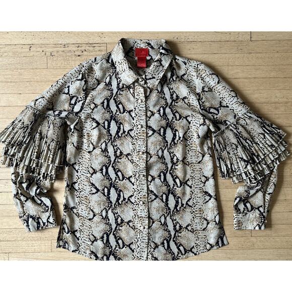 Vintage V Cristina Blouse Snake Skin Layered Ruffle Sleeves Pearl Button Sz S - Picture 8 of 8